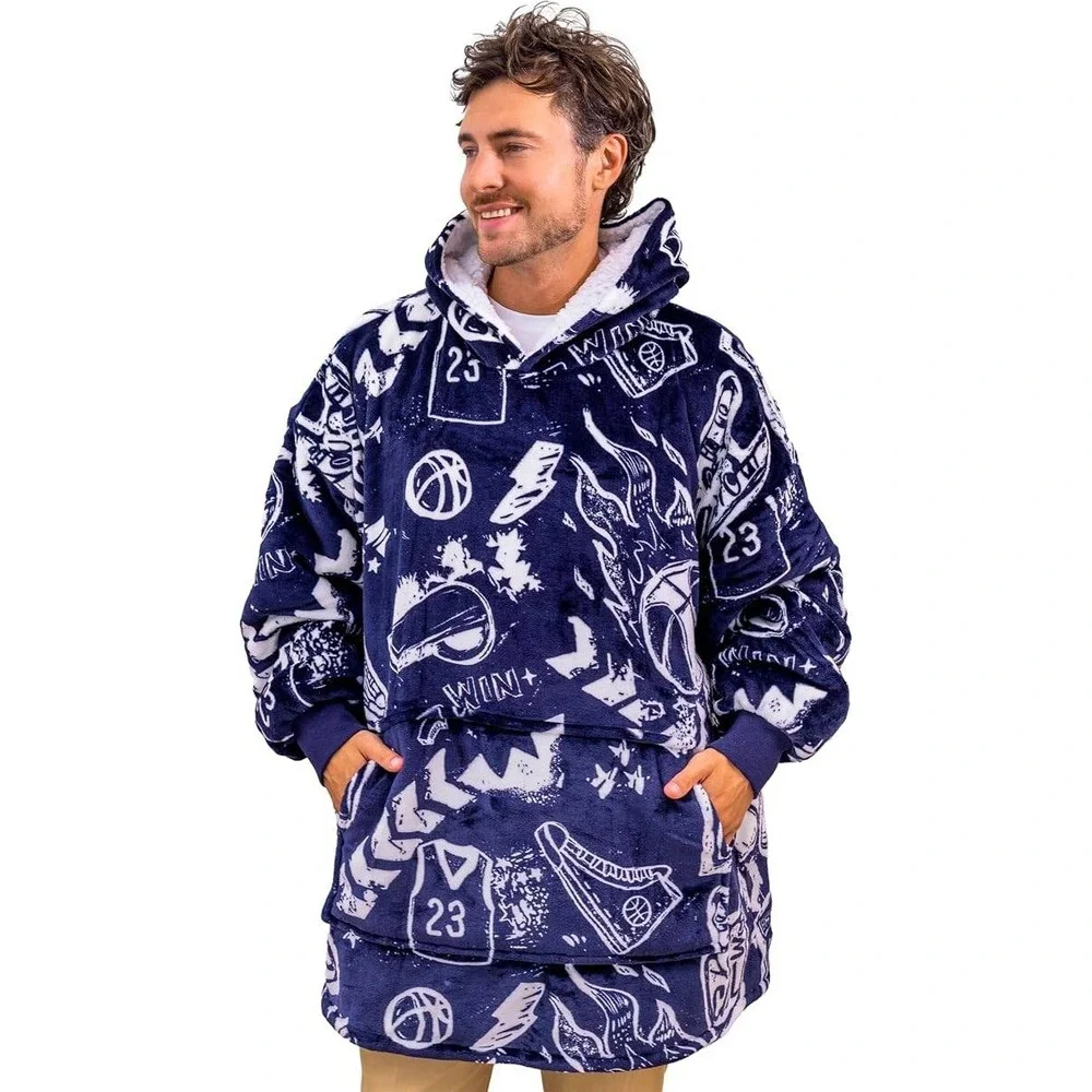 Trekki The Big Softy Wearable Blanket Hoodie Unisex OS Blue Basketball Sherpa
